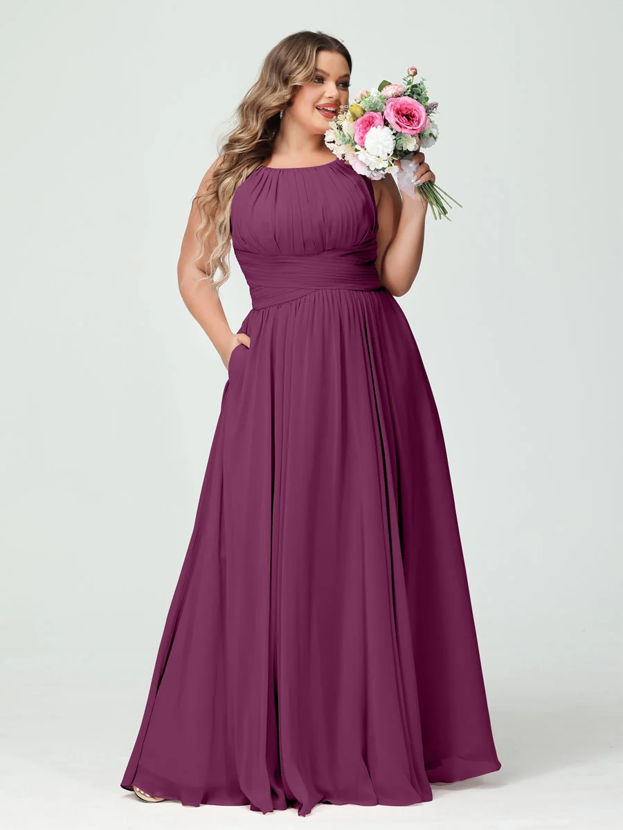 A-Line/Princess Spaghetti Straps Sleeveless Plus Size Bridesmaid Dresses with Pockets - Image 45