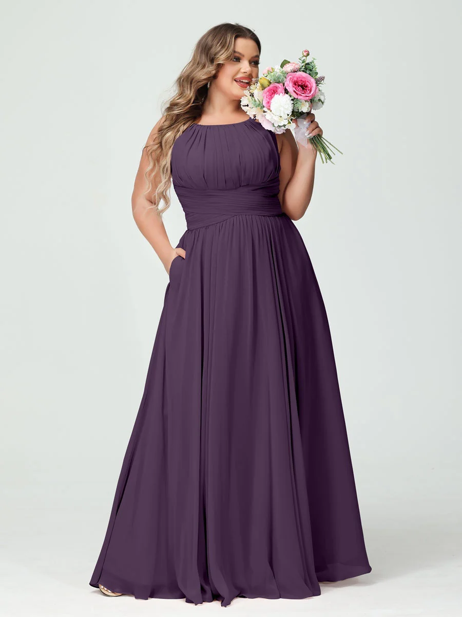 A-Line/Princess Spaghetti Straps Sleeveless Plus Size Bridesmaid Dresses with Pockets - Image 47