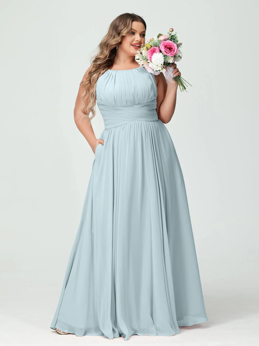A-Line/Princess Spaghetti Straps Sleeveless Plus Size Bridesmaid Dresses with Pockets - Image 48