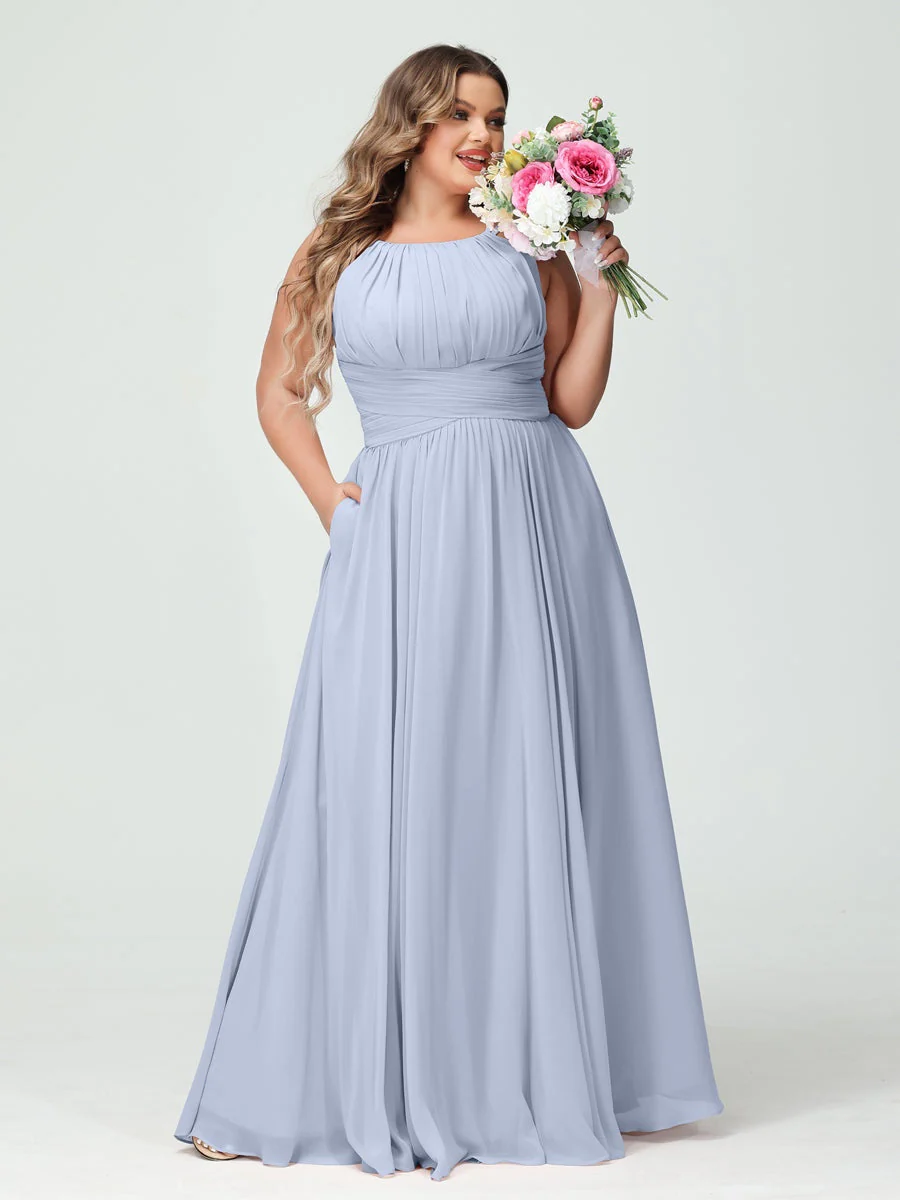 A-Line/Princess Spaghetti Straps Sleeveless Plus Size Bridesmaid Dresses with Pockets - Image 49