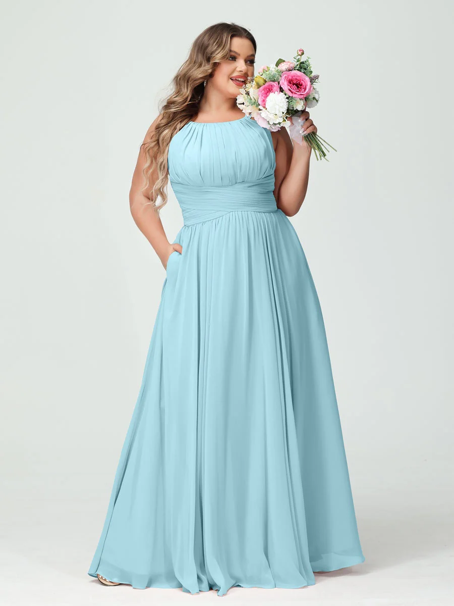 A-Line/Princess Spaghetti Straps Sleeveless Plus Size Bridesmaid Dresses with Pockets - Image 50
