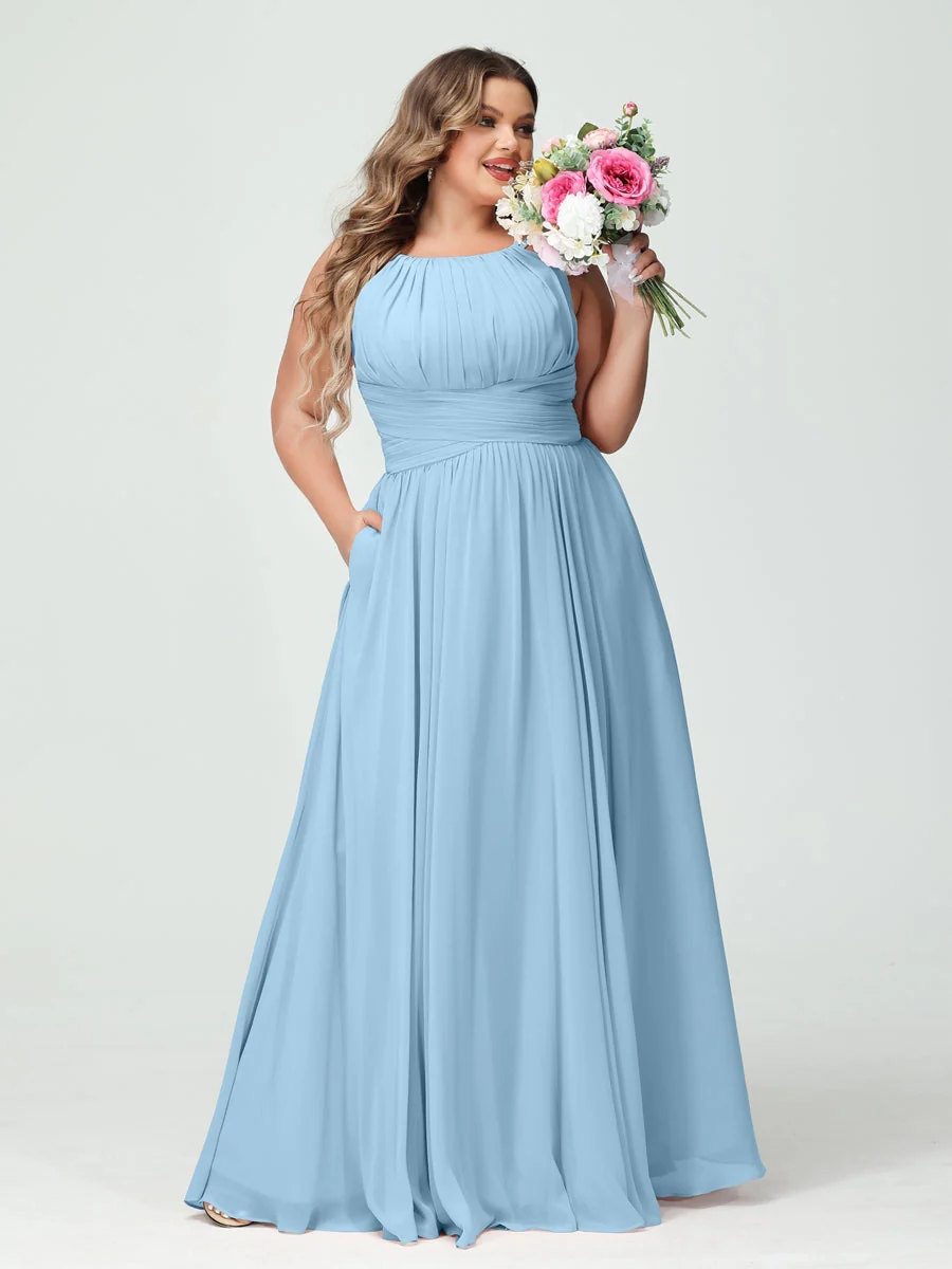 A-Line/Princess Spaghetti Straps Sleeveless Plus Size Bridesmaid Dresses with Pockets - Image 51