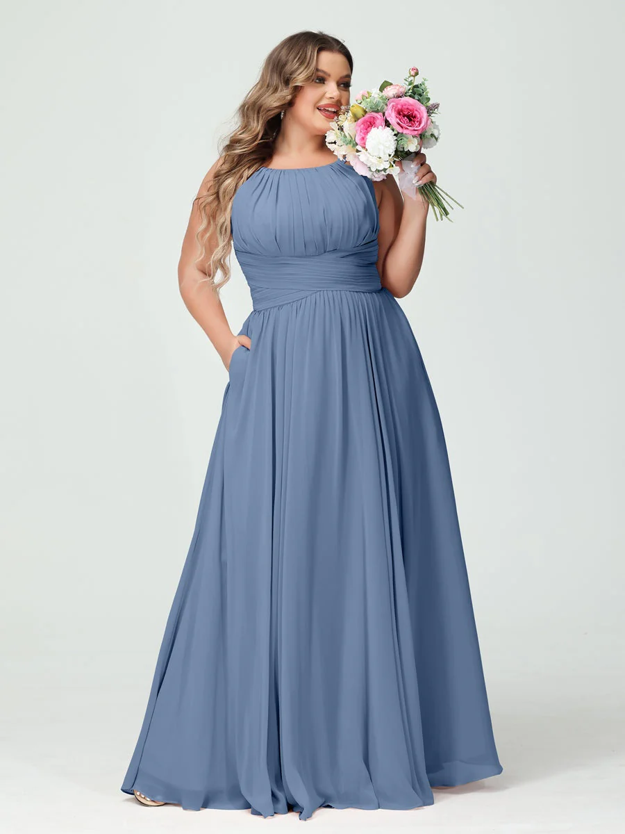 A-Line/Princess Spaghetti Straps Sleeveless Plus Size Bridesmaid Dresses with Pockets - Image 52
