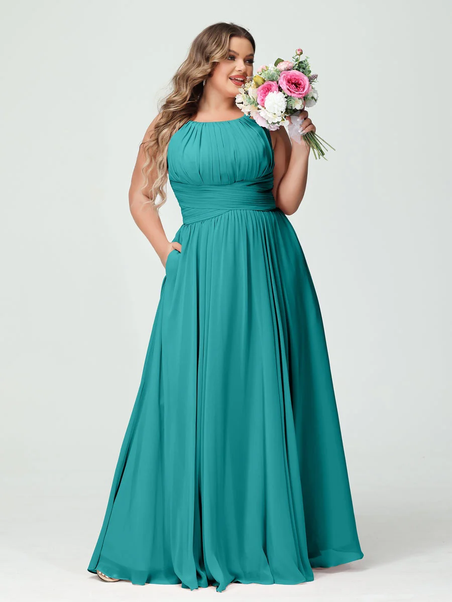 A-Line/Princess Spaghetti Straps Sleeveless Plus Size Bridesmaid Dresses with Pockets - Image 53