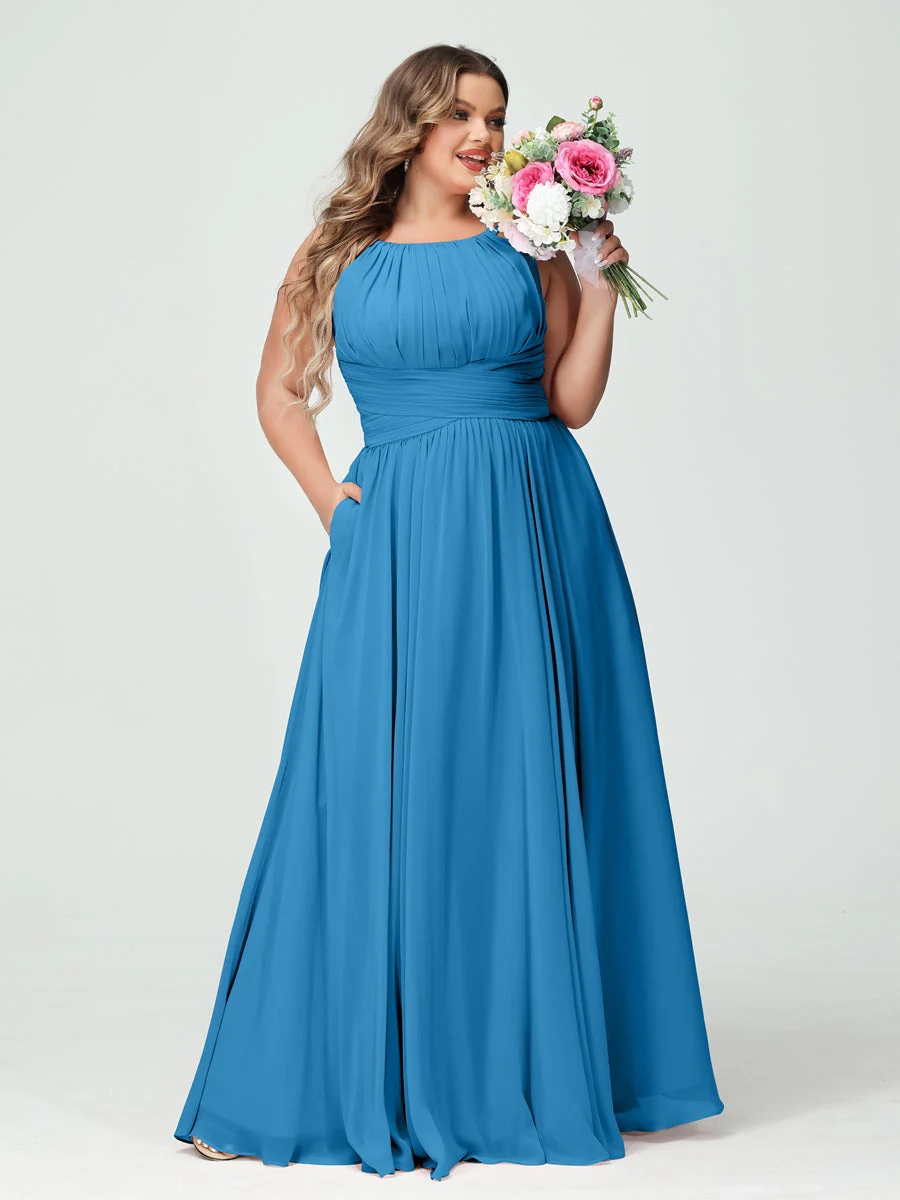 A-Line/Princess Spaghetti Straps Sleeveless Plus Size Bridesmaid Dresses with Pockets - Image 54