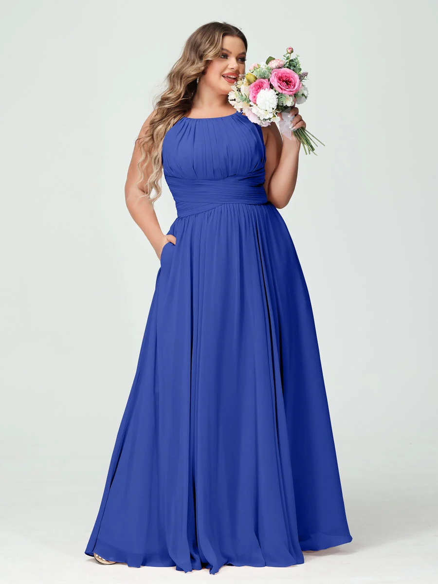 A-Line/Princess Spaghetti Straps Sleeveless Plus Size Bridesmaid Dresses with Pockets - Image 55
