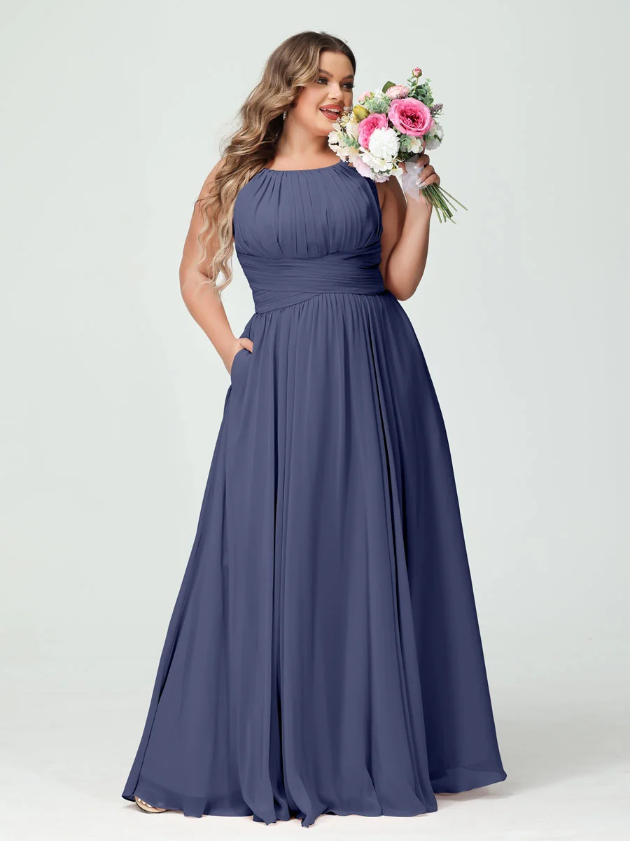 A-Line/Princess Spaghetti Straps Sleeveless Plus Size Bridesmaid Dresses with Pockets - Image 58