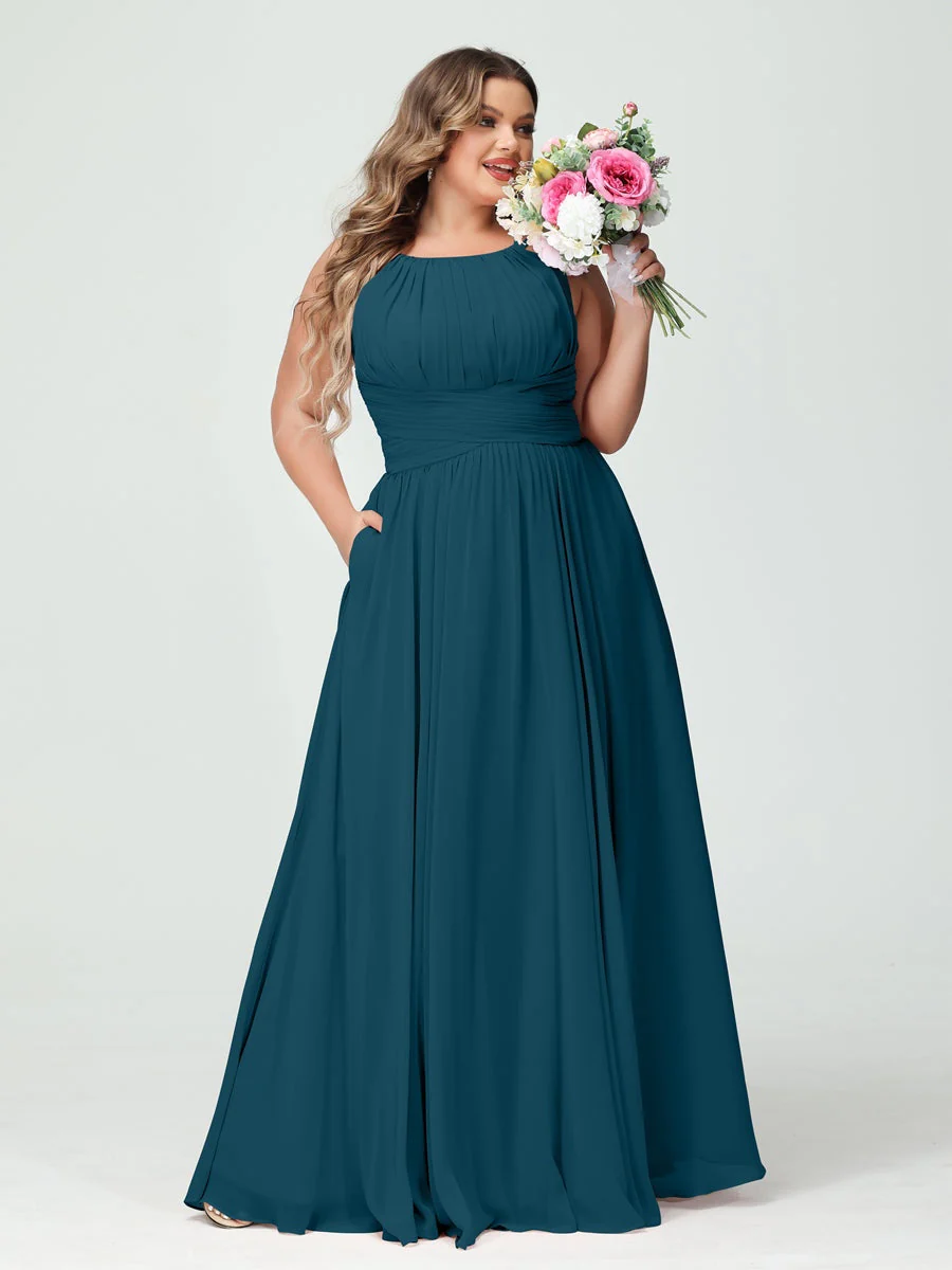 A-Line/Princess Spaghetti Straps Sleeveless Plus Size Bridesmaid Dresses with Pockets - Image 59