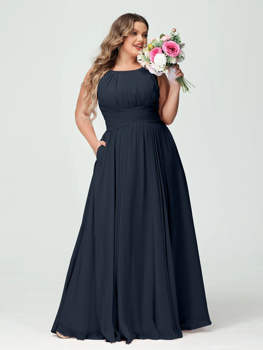 A-Line/Princess Spaghetti Straps Sleeveless Plus Size Bridesmaid Dresses with Pockets - Image 60
