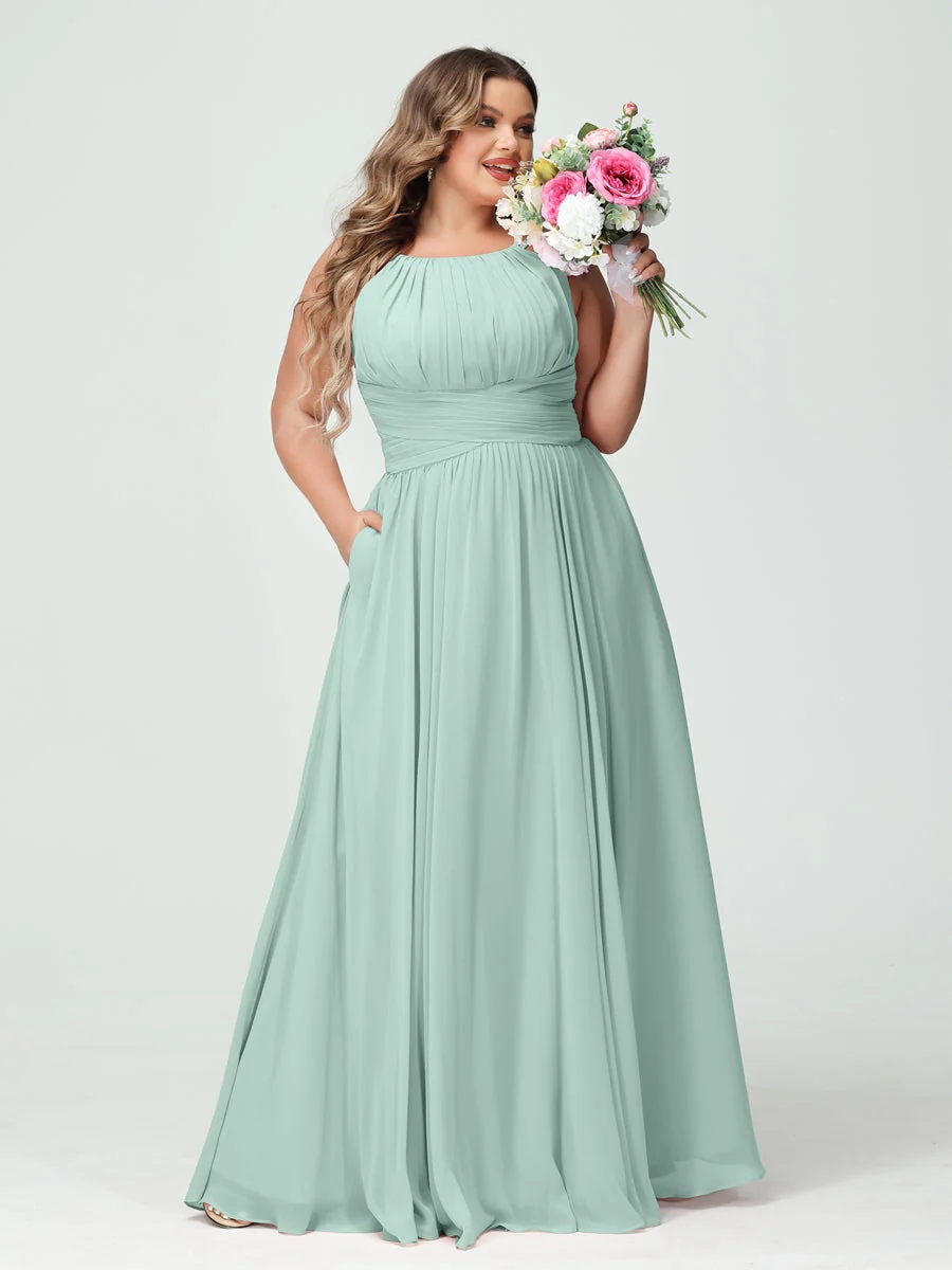 A-Line/Princess Spaghetti Straps Sleeveless Plus Size Bridesmaid Dresses with Pockets - Image 61
