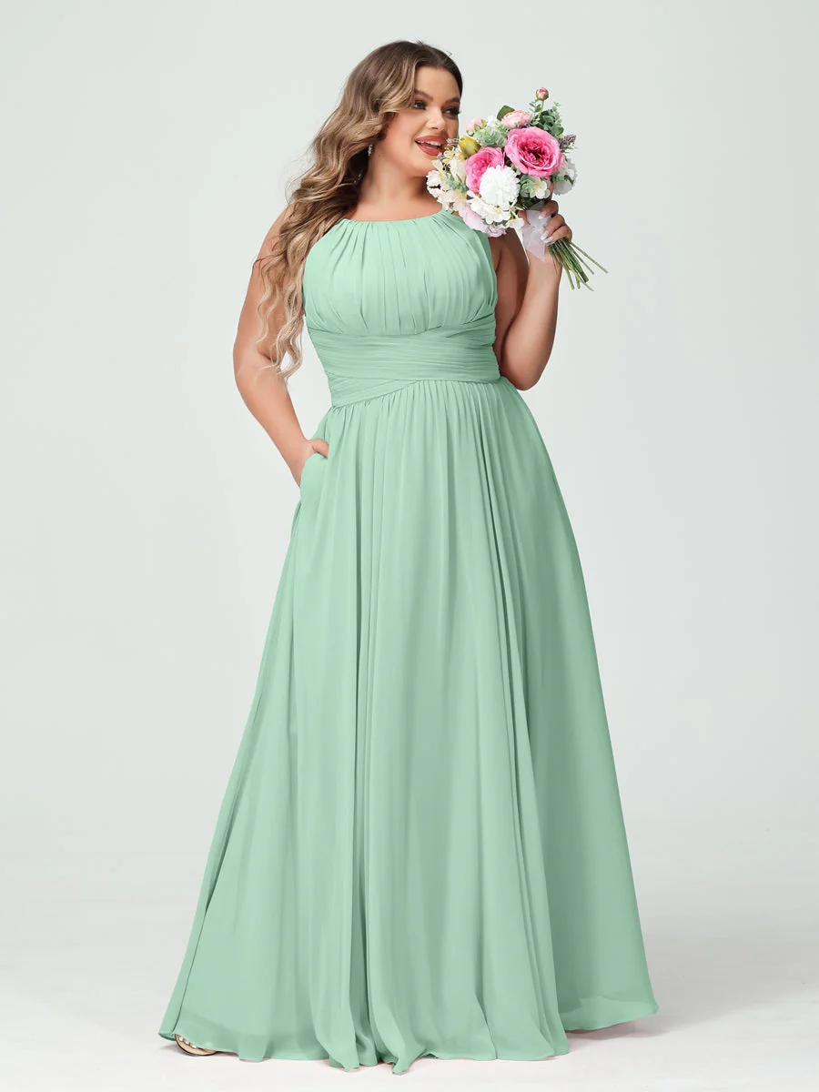 A-Line/Princess Spaghetti Straps Sleeveless Plus Size Bridesmaid Dresses with Pockets - Image 62