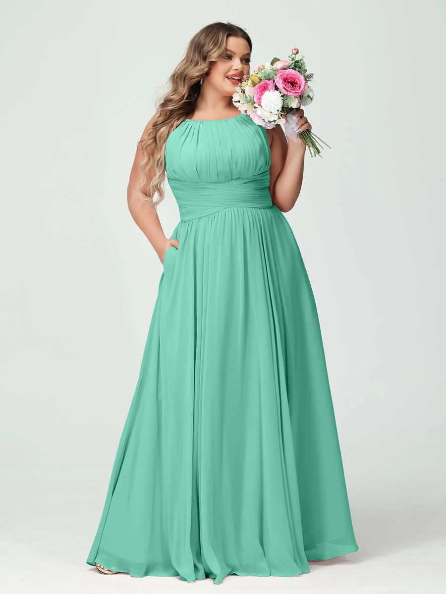 A-Line/Princess Spaghetti Straps Sleeveless Plus Size Bridesmaid Dresses with Pockets - Image 63