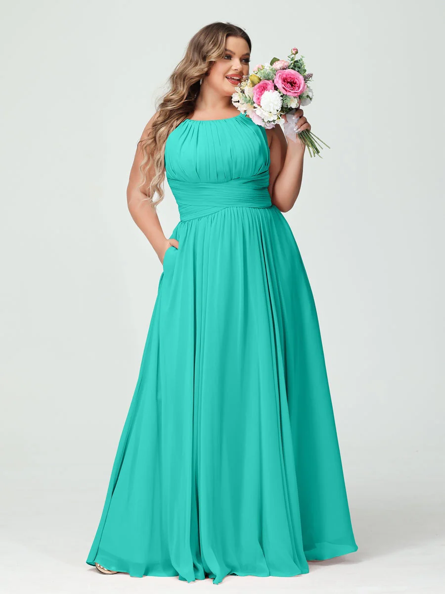 A-Line/Princess Spaghetti Straps Sleeveless Plus Size Bridesmaid Dresses with Pockets - Image 64