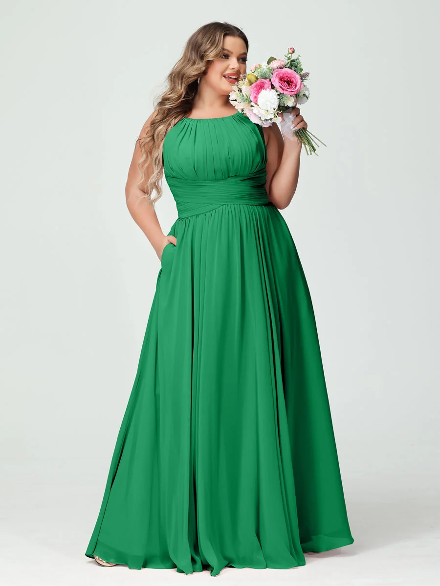 A-Line/Princess Spaghetti Straps Sleeveless Plus Size Bridesmaid Dresses with Pockets - Image 65