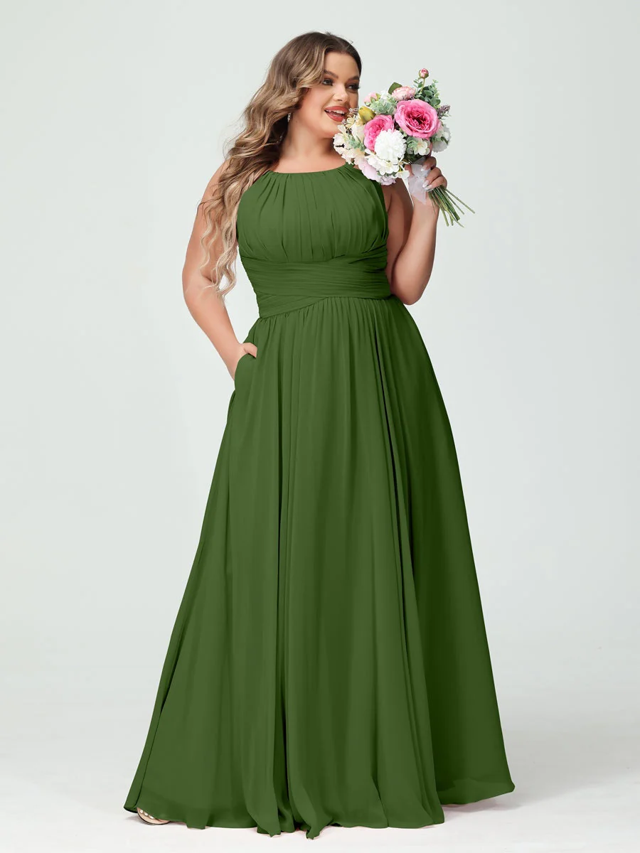 A-Line/Princess Spaghetti Straps Sleeveless Plus Size Bridesmaid Dresses with Pockets - Image 66