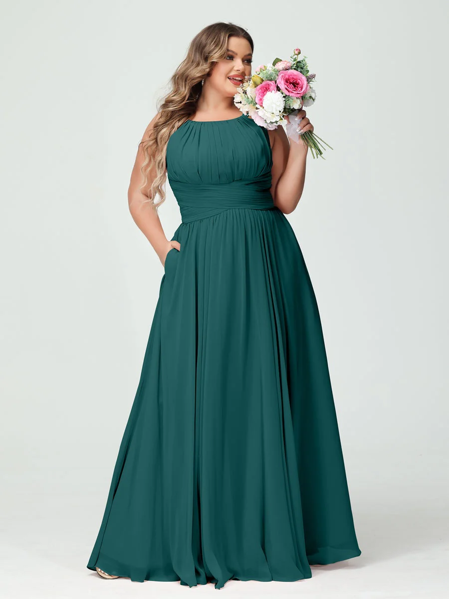 A-Line/Princess Spaghetti Straps Sleeveless Plus Size Bridesmaid Dresses with Pockets - Image 67