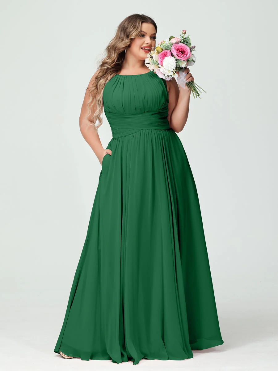 A-Line/Princess Spaghetti Straps Sleeveless Plus Size Bridesmaid Dresses with Pockets - Image 68