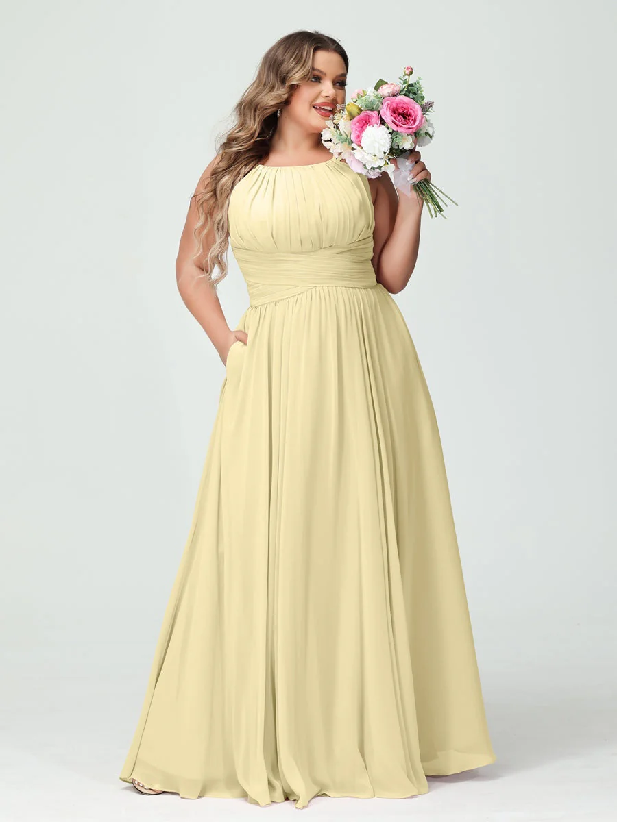 A-Line/Princess Spaghetti Straps Sleeveless Plus Size Bridesmaid Dresses with Pockets - Image 69