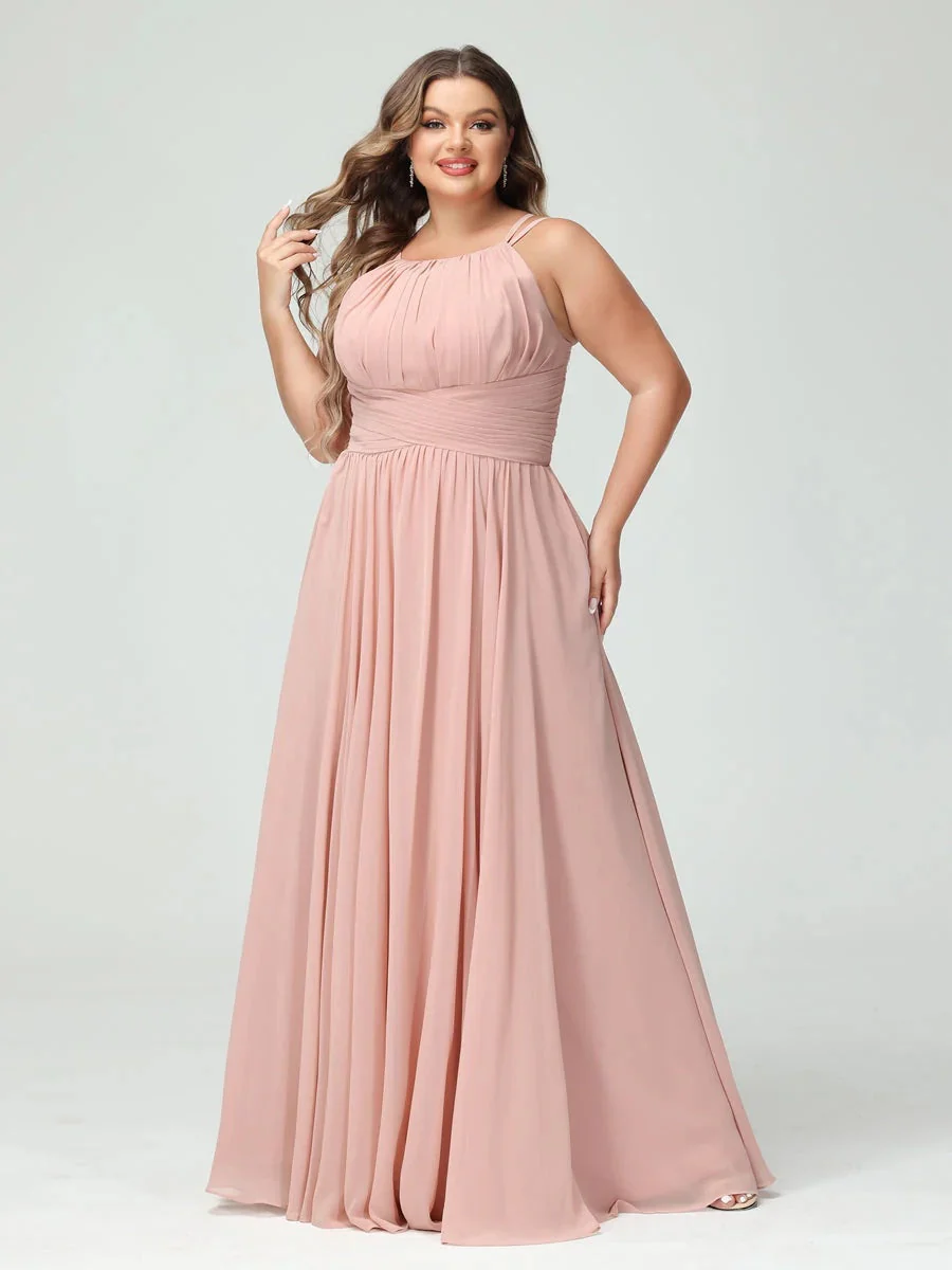 A-Line/Princess Spaghetti Straps Sleeveless Plus Size Bridesmaid Dresses with Pockets - Image 7