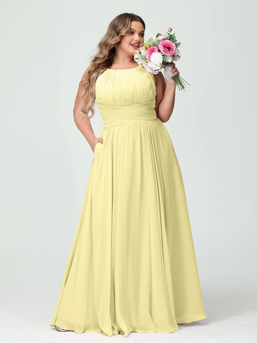 A-Line/Princess Spaghetti Straps Sleeveless Plus Size Bridesmaid Dresses with Pockets - Image 70