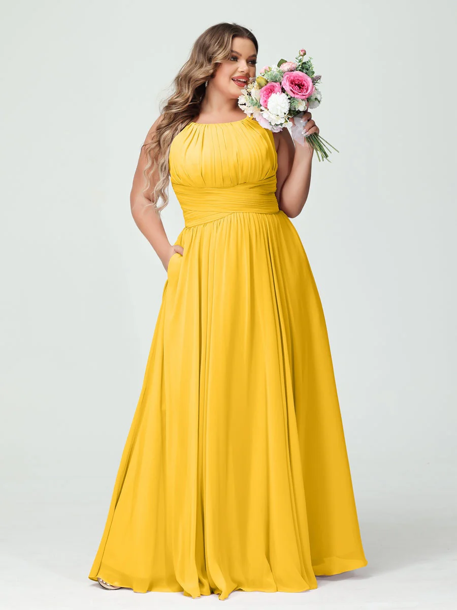 A-Line/Princess Spaghetti Straps Sleeveless Plus Size Bridesmaid Dresses with Pockets - Image 72