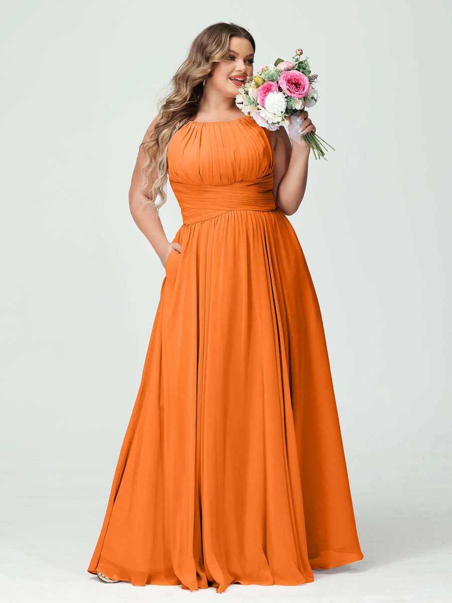 A-Line/Princess Spaghetti Straps Sleeveless Plus Size Bridesmaid Dresses with Pockets - Image 73