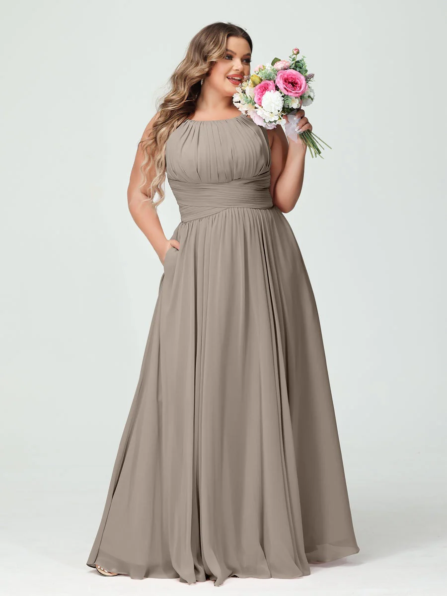 A-Line/Princess Spaghetti Straps Sleeveless Plus Size Bridesmaid Dresses with Pockets - Image 74