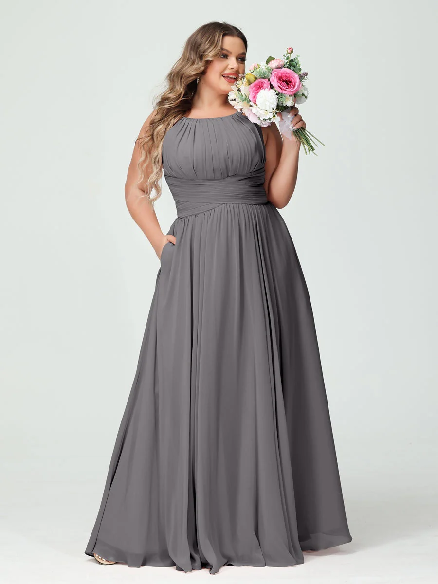 A-Line/Princess Spaghetti Straps Sleeveless Plus Size Bridesmaid Dresses with Pockets - Image 75