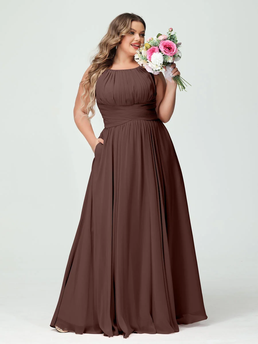 A-Line/Princess Spaghetti Straps Sleeveless Plus Size Bridesmaid Dresses with Pockets - Image 77