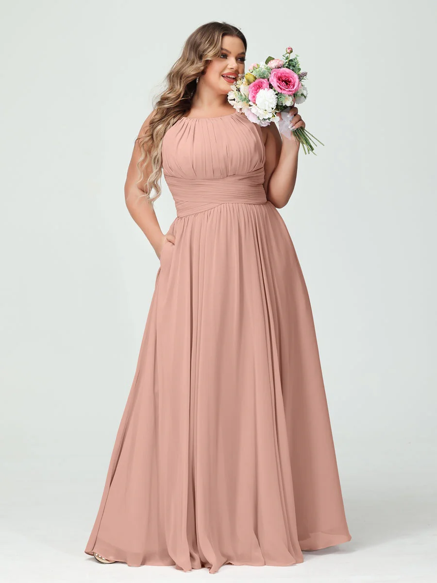 A-Line/Princess Spaghetti Straps Sleeveless Plus Size Bridesmaid Dresses with Pockets - Image 8