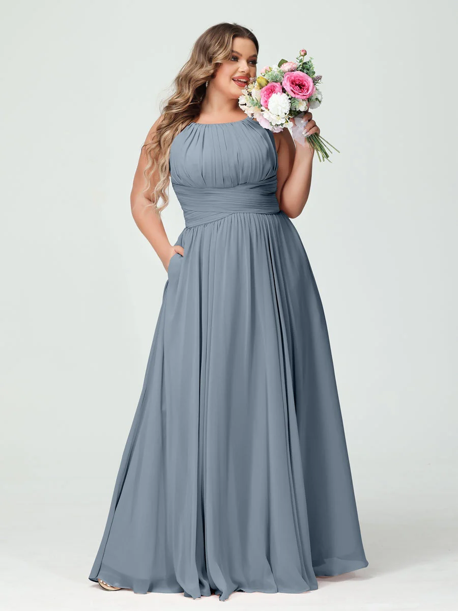 A-Line/Princess Spaghetti Straps Sleeveless Plus Size Bridesmaid Dresses with Pockets - Image 9