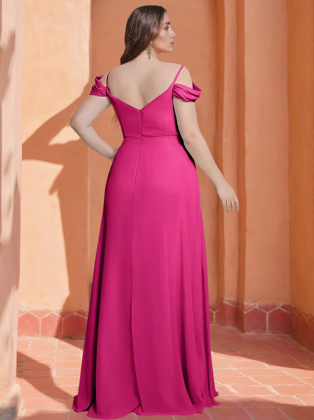 A-Line/Princess Spaghetti Straps V-Neck Sleeveless Floor-Length Plus Size Chiffon Bridesmaid Dresses with Split Side - Image 2