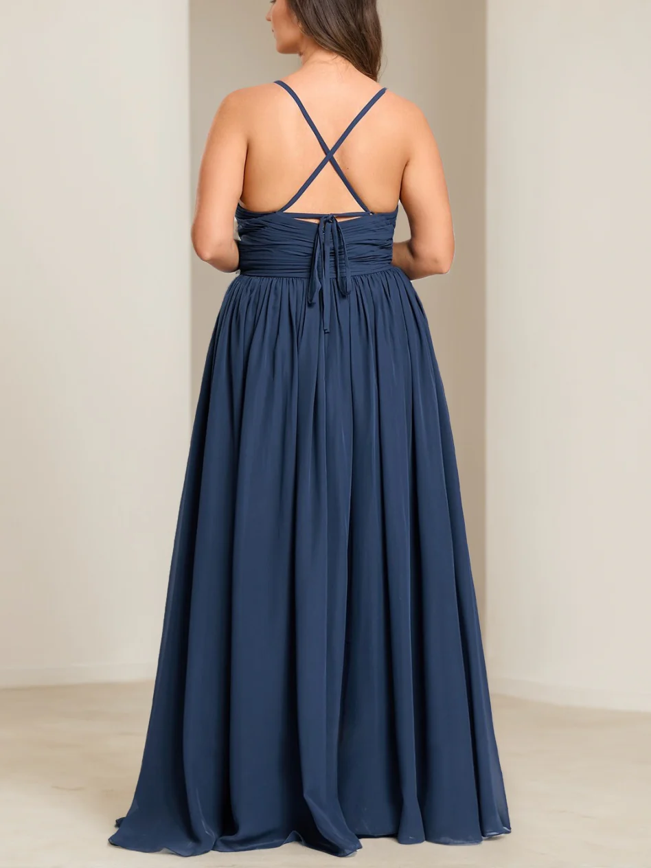 A-Line/Princess Spaghetti Straps V-Neck Sleeveless Plus Size Bridesmaid Dresses with Ruffles - Image 2
