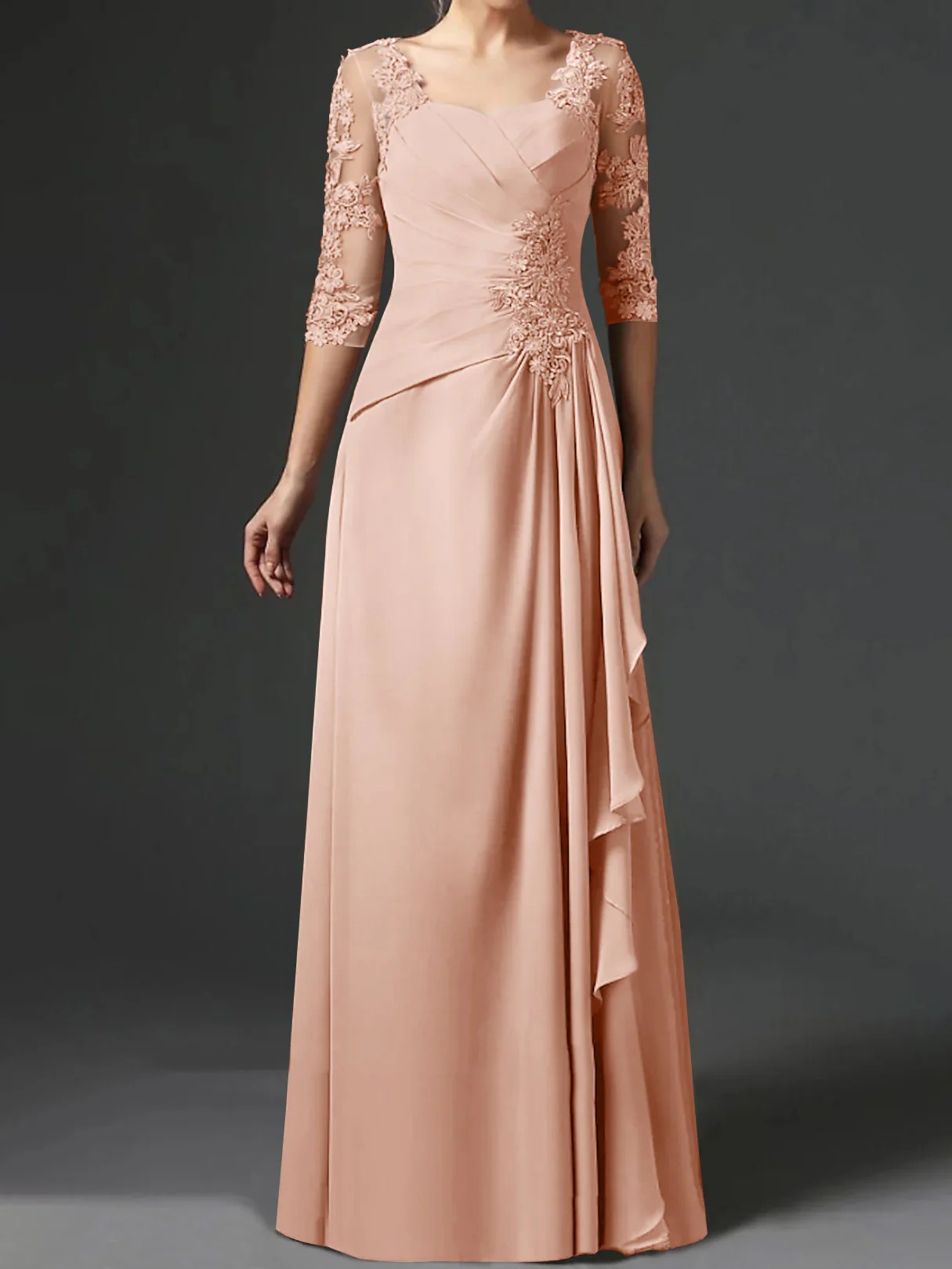 A-Line/Princess Square Neck Half Sleeves Floor-Length Mother of the Bride Dresses With Ruching - Image 19