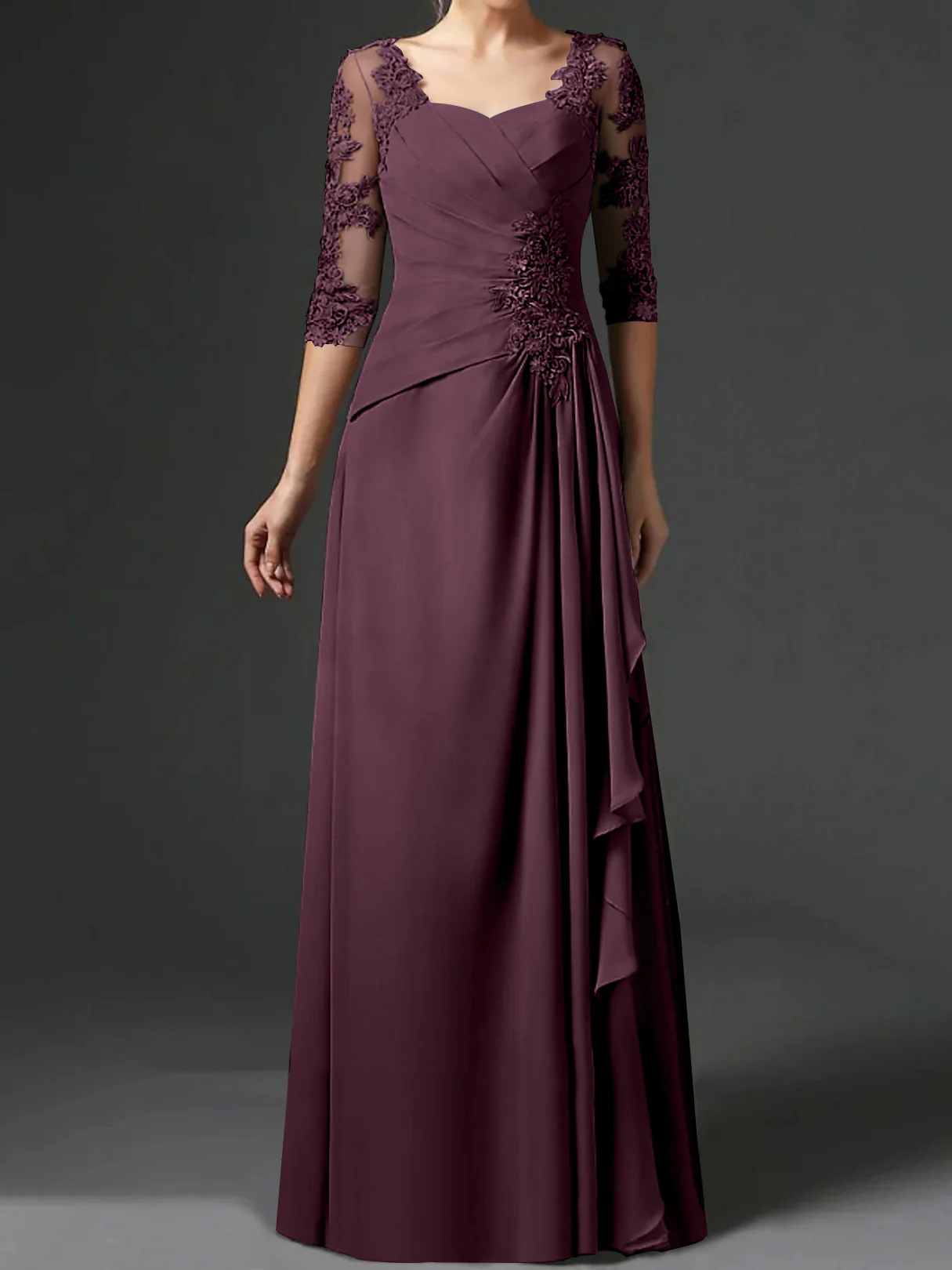 A-Line/Princess Square Neck Half Sleeves Floor-Length Mother of the Bride Dresses With Ruching - Image 40
