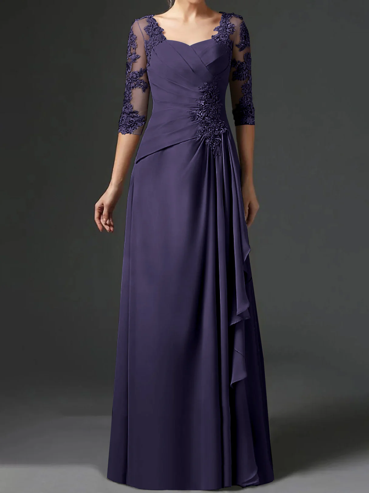 A-Line/Princess Square Neck Half Sleeves Floor-Length Mother of the Bride Dresses With Ruching - Image 43
