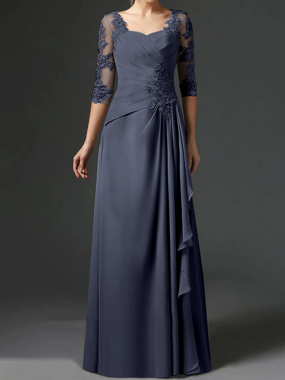 A-Line/Princess Square Neck Half Sleeves Floor-Length Mother of the Bride Dresses With Ruching - Image 49