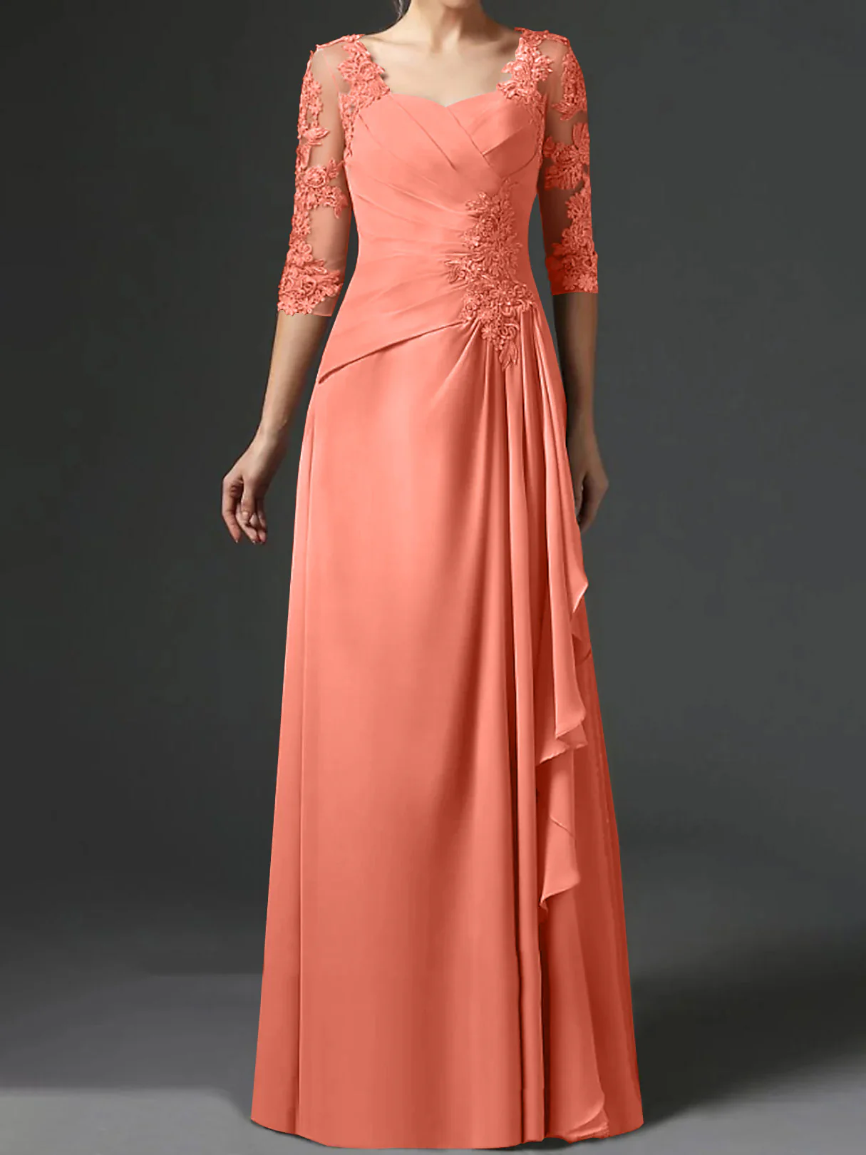 A-Line/Princess Square Neck Half Sleeves Floor-Length Mother of the Bride Dresses With Ruching - Image 52
