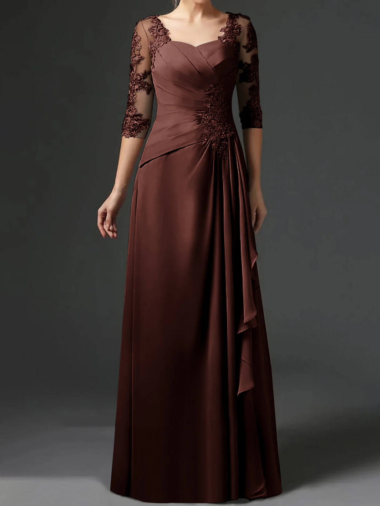 A-Line/Princess Square Neck Half Sleeves Floor-Length Mother of the Bride Dresses With Ruching - Image 7
