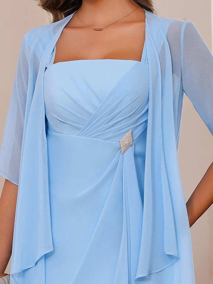 A-Line/Princess Square Neck Knee-Length Mother of the Bride Dresses With Ruffles & Jacket - Image 8