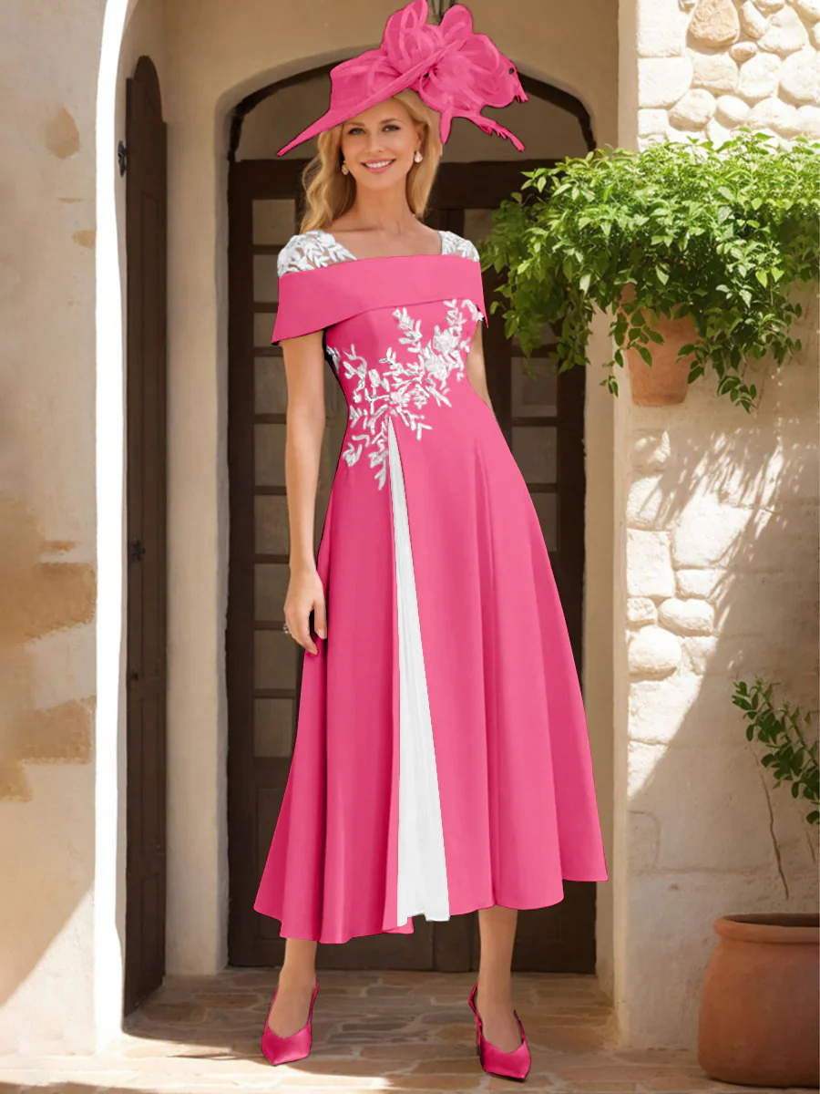 A-Line/Princess Square Neck Short Sleeves Mother of the Bride Dresses with Ruffles & Appliques - Image 17