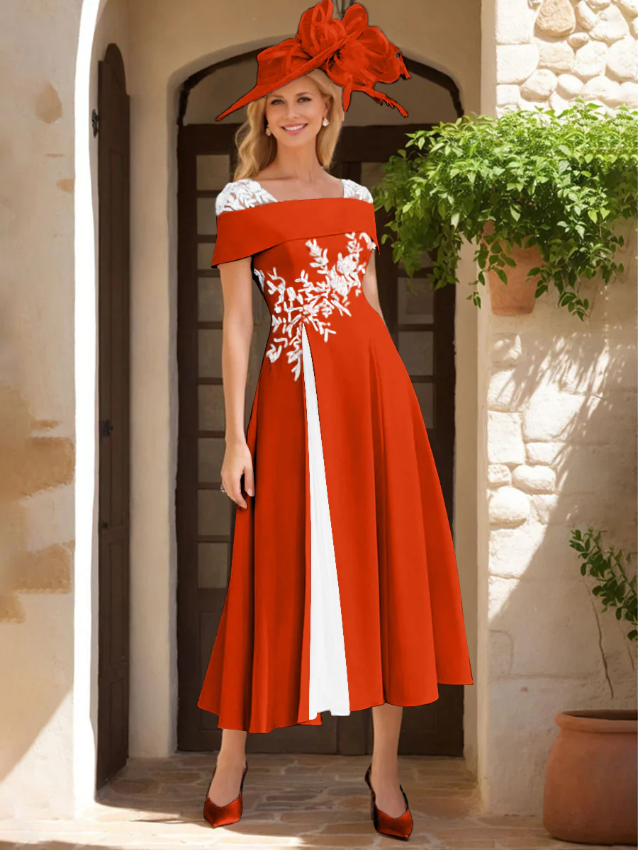 A-Line/Princess Square Neck Short Sleeves Mother of the Bride Dresses with Ruffles & Appliques - Image 19
