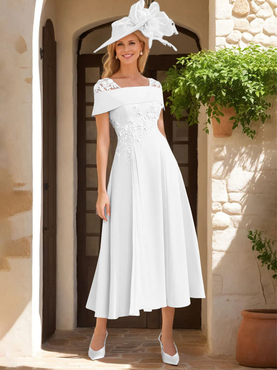 A-Line/Princess Square Neck Short Sleeves Mother of the Bride Dresses with Ruffles & Appliques - Image 28