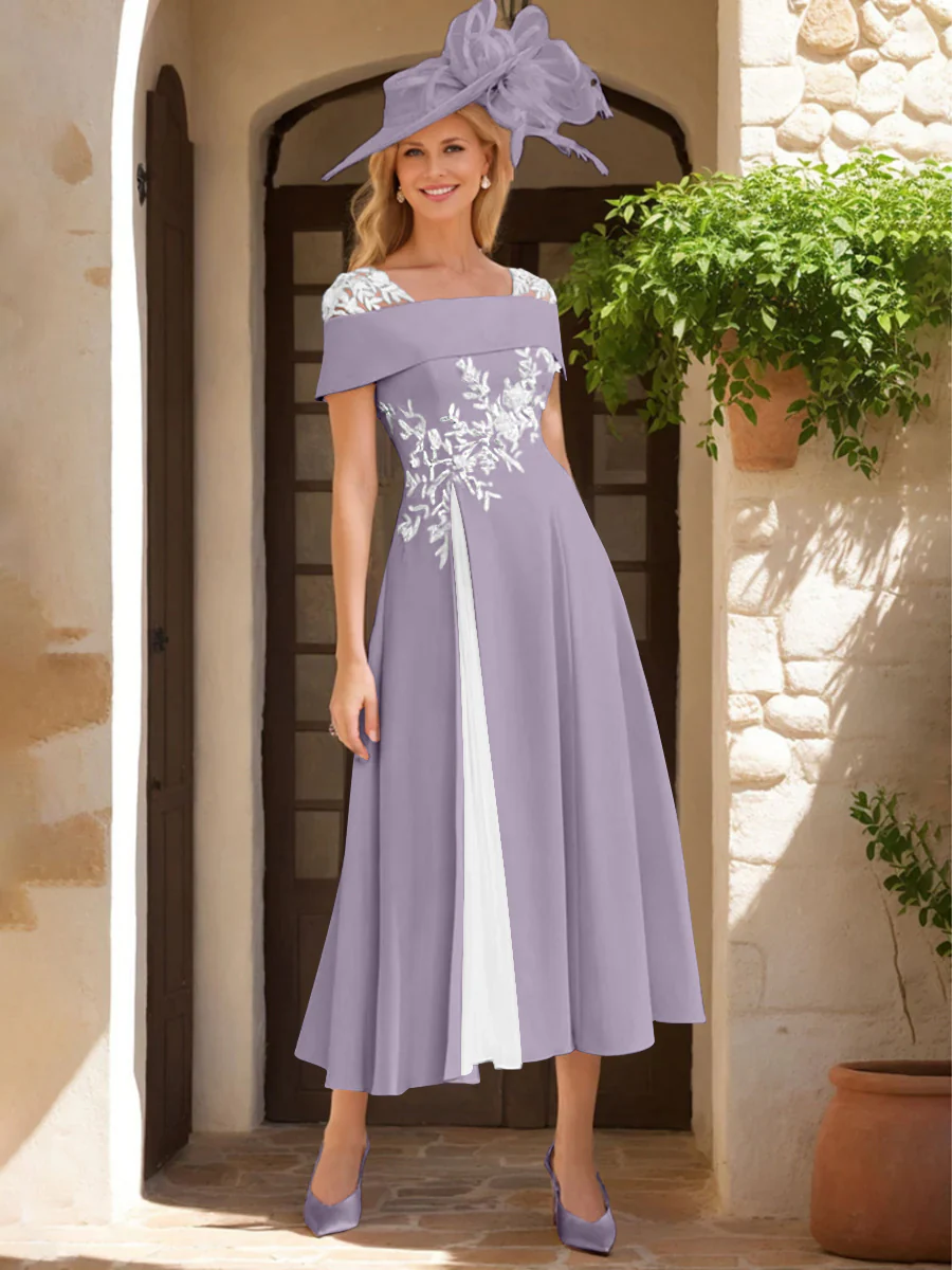 A-Line/Princess Square Neck Short Sleeves Mother of the Bride Dresses with Ruffles & Appliques - Image 40
