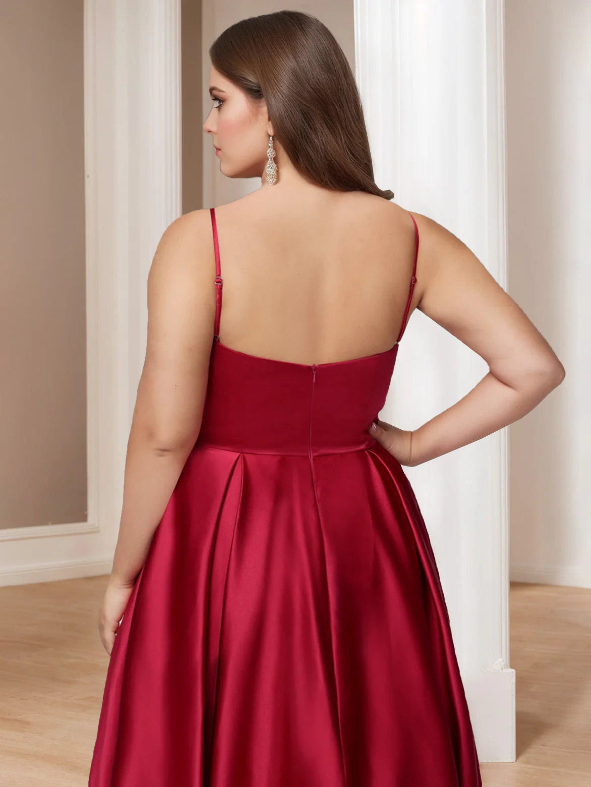 A-Line/Princess Square Neck Sleeveless Floor-Length Plus Size Satin Prom Dresses - Image 2