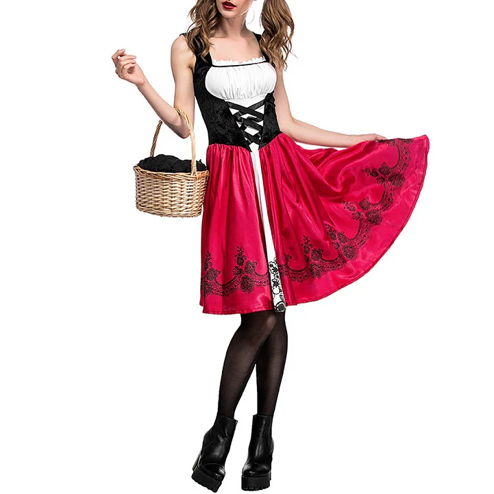 A-Line/Princess Square-Neck Sleeveless Knee-Length Halloween Performance Costumes Dress with Cloak - Image 2