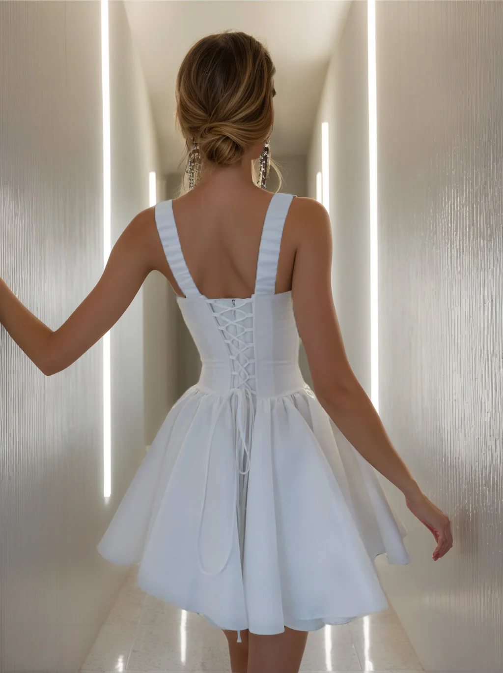 A-Line/Princess Square Neck Sleeveless Pleated Short/Mini Homecoming Dresses with Lace-up - Image 2