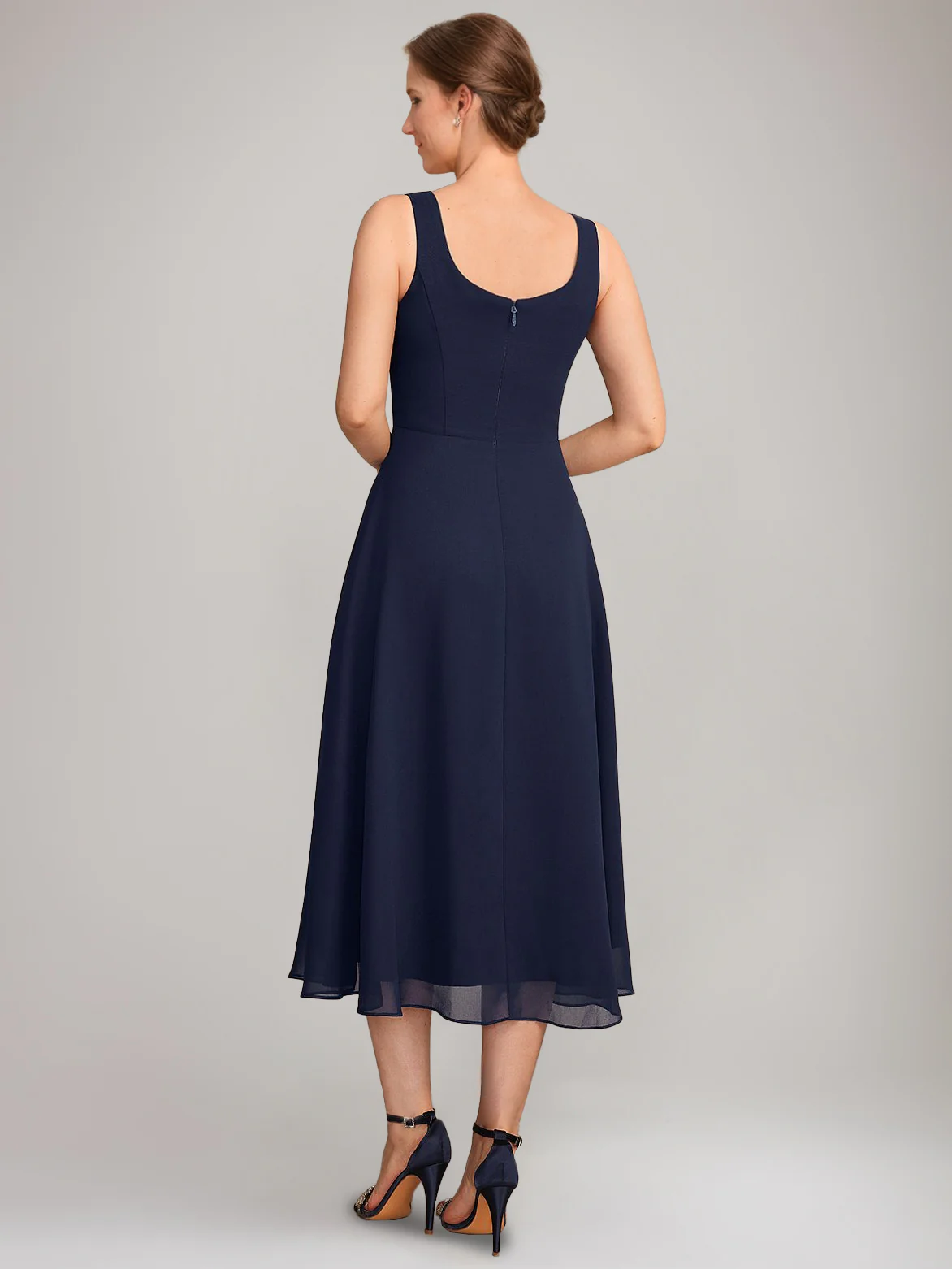 A-Line/Princess Square Neck Sleeveless Tea-Length Mother of the Bride Dresses with Long Jacket - Image 6