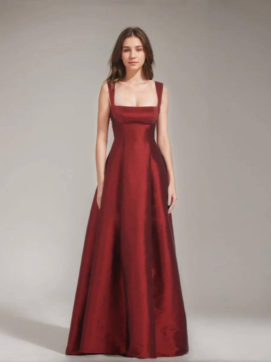 A-Line/Princess Square Neckline Floor-length Prom Dresses with Bowknot