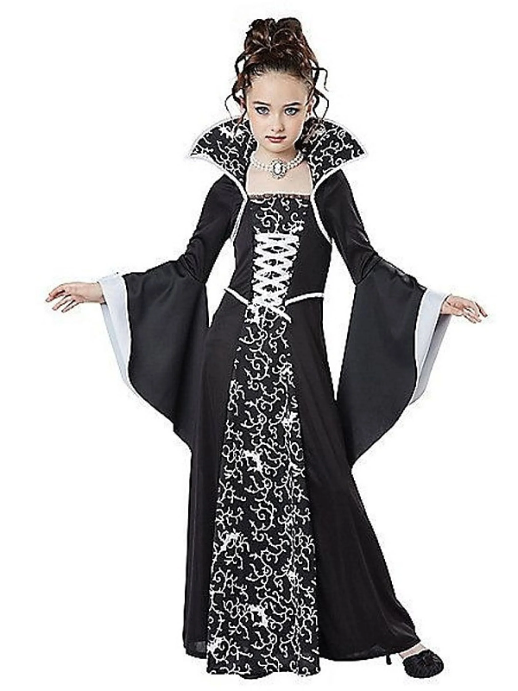 A-Line/Princess Square Neckline Long Sleeves Asymmetrical Children Witch Halloween Performance Costumes Dress - Image 2